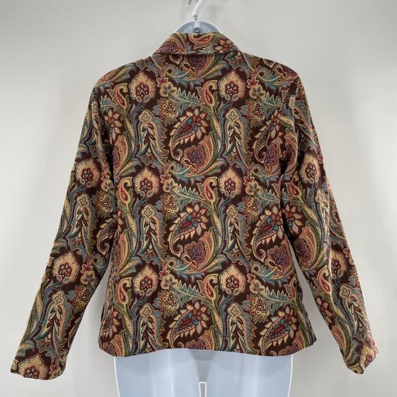 Coldwater Creek Brown Cream Maroon Aqua Paisley Tapestry Zip Up Jacket PS - Picture 3 of 7